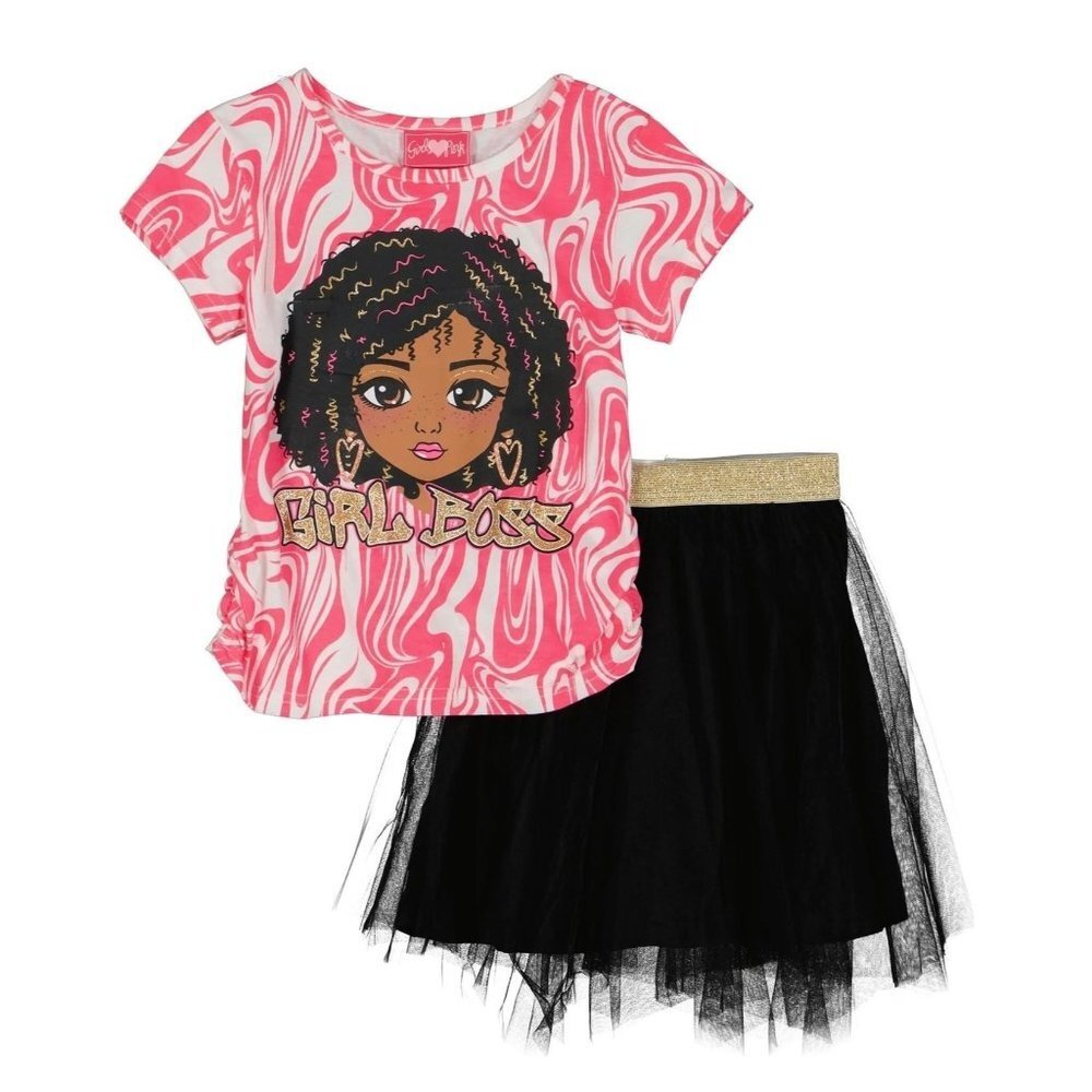 NEW Girls Luv Pink Little Girls Tie Dye Tee and Tutu Skirt - Black‎ Youth S 7-8